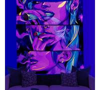 WEBEEDY Black Light Trippy Tapestry Pretty Women Wall Hanging Tapestry UV Reactive Cool Anime Party Backdrop Decoration Glow In The Dark for Dorm Bedroom Home Photo Shoot Prop (150x130cm)