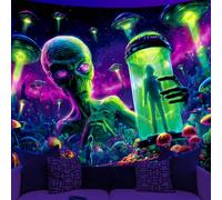 WEBEEDY Blacklight Alien Tapestry Wall Hanging UV Reactive Alien Abduction Trippy Tapestry Black Light Poster Wall Hanging for Gamer Room Bedroom Living Room Home Decor, 150x130cm