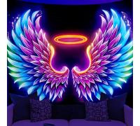 WEBEEDY Blacklight Angel Wings Wall Tapestry UV Reactive Glow in The Dark Neon Tapestry Colorful Angel Wings Wall Hanging Tapestries Room Decor for Bedroom Home Party Decor, 150x130cm