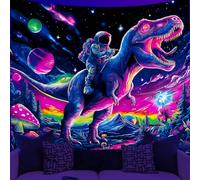 WEBEEDY Blacklight Astronaut Dinosaur Wall Tapestry Universe Dragon Wall Decor UV Reactive Glow In The Dark Poster Trippy Tapestry for Bedroom Gamer Room Dorm Living Room Halloween Decor, 150x130cm