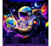 WEBEEDY Blacklight Astronaut Galaxy Space Tapestry UV Reactive Neon Tapestry Planet Spaceman Wall Hanging Room Decor Fantasy Tapestries for Bedroom Home Decor Christmas Party Decor, 150x130cm