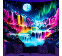 WEBEEDY Blacklight Colorful Waterfall Tapestry Wall Hanging Rainbow Wave Lake Fantasy Tapestry, UV Reactive Glow In The Dark Starry Night Poster for Bedroom Living Room Halloween Home Decor, 150x130cm