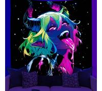 WEBEEDY Blacklight Devil Anime Tapestry Neon Wall Tapestry UV Reactive Glow In The Dark, Cool Cartoon Poster Photo Backdrop Wall Decor for Bedroom Gamer Room Dorm Living Room Halloween Decor,150x130cm