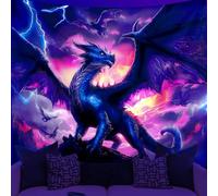 WEBEEDY Blacklight Fantasy Dragon Tapestry Cool Purple Dragon Wall Hanging UV Reactive Glow In The Dark Tapestry Anime Blacklight Poster Backdrop for Bedroom Living Room Gamer Room, 150x130cm