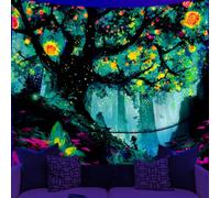 WEBEEDY Blacklight Fantasy Forest Wall Tapestry Nature Landscape Magical Tree UV Reactive Tapestry Wall Hanging Backdrop Psychedelic Tapestries for Bedroom Living Room Backdrop Party Decor, 150x130cm