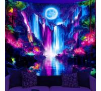 WEBEEDY Blacklight Fantasy Waterfall Tapestry Wall Hanging UV Reactive Glow In The Dark Moon Forest Tapestry Fantasy Tree Waterfall Backdrop for Gamer Room Bedroom Living Room, 150x130cm