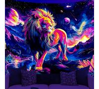 WEBEEDY Blacklight Lion Tapestry UV Reactive Galaxy Space Tapestry Planet Mountain Plants Blacklight Poster Psychedelic Tapestries for Bedroom Living Room Wall Decor Party Backdrop, 150x130cm