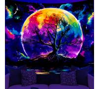 WEBEEDY Blacklight Moon Wall Tapestry Tree Lake and Moon Tapestry, UV Reactive Landscape Backdrop Wall Hanging Starry Night Galaxy Space Tapestries for Bedroom Party Home Room Decor, 150x130cm