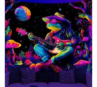 WEBEEDY Blacklight Mushroom Tapestry Fantasy Neon Guitar Frog UV Reactive Tapestry Plants Galaxy Space Tapestries Wall Hanging Decor for Room Bedroom Home Christmas Halloween Party Decor, 150x130cm