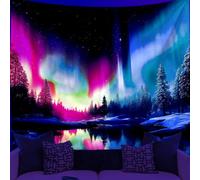 WEBEEDY Blacklight Northern Lights Tapestry UV Reactive Aurora Lake Forest Tapestry Wall Hanging Black Light Tapestries for Bedroom Living Room Wall Decor Party Backdrop Photo, 150x130cm