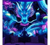 WEBEEDY Blacklight Sea Dragon Wall Tapestry Sacred Meditation Dragon Wall Decor for Bedroom, UV Reactive Glow In The Dark Tapestry Ocean Poster for Bedroom Dorm Living Room Halloween Decor, 150x130cm