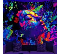 WEBEEDY Blacklight Spring Goddess Tapestry Boho Floral Plants Women Wall Hanging UV Reactive Glow In The Dark Tapestry Neon Blacklight Poster for Bedroom Living Room Gamer Room, 150x130cm