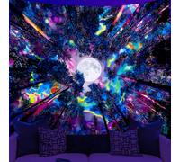 WEBEEDY Blacklight Tapestry Fantacy Moon Forest Tapestry UV Reactive Glow In The Dark Wall Hanging Backdrop Trippy Blacklight Poster for Bedroom Living Room Gamer Room Home Decor, 150x130cm