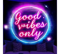 WEBEEDY Blacklight Tapestry Good Vibes Only Neon Sign Tapestry Inspirational Quote Blanket Wall Hanging Art for Bedroom Living Room Dorm Office Party Backdrop, 150x130 cm