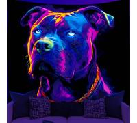 WEBEEDY Blacklight Tapestry Neon Bulldog Wall Hanging UV Reactive Dog Print Tapestry Animal Home Decor for Bedroom Living Room Dorm Wall Art Party Backdrop,150x130 cm
