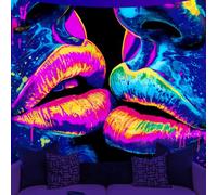 WEBEEDY Blacklight Tapestry Sexy Double Lip Wall Hanging for Bedroom UV Reactive Psychedelic Tapestries Black Light Neon Aesthetic Poster for Dorm Living Room Home Haloween Decor,150x130cm