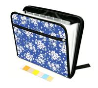 WEBEEDY Blue and White Flowers Expanding File Folder with 13 Pockets, Labels and Zipper, Portable Document Folder Floral Accordion File Organizer for A4 Paper Receipt Paperwork Office, Back to School