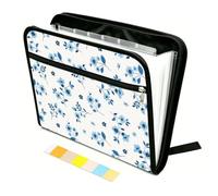 WEBEEDY Blue Flowers Expanding File Folder 13 Pockets Accordion Folder Document Organiser with 12 Color Labels and Zipper, Paperwork Organizer for Photo Letter Receipt, Back to School Supplies, A4