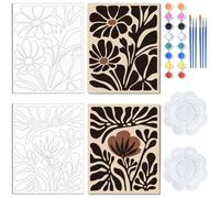 WEBEEDY Boho Flowers Pre Printed Canvas Painting Kit for Adults DIY Coloring Pre Printed Painting Canvas,Plant Outline Paint and Sip Kit for Beginner Adults,8 x 10 Inch/20 x 25cm