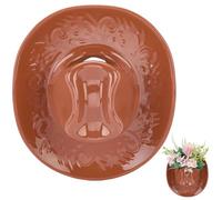 WEBEEDY Brown Ceramic Cowboy Hat Vases Hanging Wall Planters for Indoor Plants Vintage Western Decor Wall Mounted Flower Vase for Living Room Bathroom Bedroom Plants Flower Display,17.9x20x5.8cm