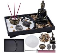 WEBEEDY Buddha Statue Zen Garden Kit DIY Japanese Desktop Meditation Garden Includes Incense Burner, Sand, Stones & Rake for Home Office Desk Yoga Zen Decor Spiritual Gift, 22.5x15 cm