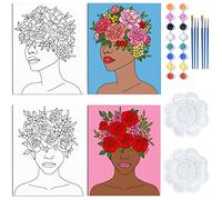 WEBEEDY Canvas Painting Kit, 2 Pack 8x10 Pre Drawn Stretched Canvas Painting for Adults, Flower and Human Theme, DIY Paint and Sip Party Supplies, Birthday Gift Party Favor