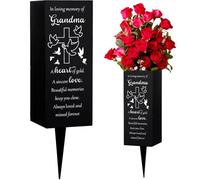WEBEEDY Cemetery Flower Holder Grandma Memorial Vases Dove Cross Pattern Grave Vases with Spike Cemetery Decorations for Grave, Grandmother Remembrance Graveside Vase Sign Sympathy Gift, 8x20cm