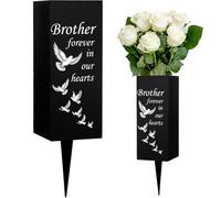 WEBEEDY Cemetery Memorial Vases for Graves Brother Grave Vase with Spike White Dove Cemetery Decorations for Grave, Sympathy Memorial Gift Graves Flower Holder, Brother Forever in Our Hearts, 8x20cm