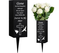 WEBEEDY Cemetery Vases Metal Grave Vases Flower Holder with Spikes Pigeons Cross Pattern Grave Ornaments Memorial Gift for Loss of Lover Outdoor Yard Funeral Father's Day, 1 Pc, (Forever in My Heart)