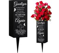 WEBEEDY Cemetery Vases Metal Grave Vases Flower Holders with Spike Grave Ornaments for Cemetery Memory Sign Memorial Gift for Loss of Loved One(I'll Miss You), Funeral Happy Heavenly Birthday, 8x20 cm