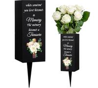 WEBEEDY Cemetery Vases Metal Grave Vases with Spike Sympathy Gifts for Loss of Loved One Flower Leaf Cross Pattern Black Metal Cemetery Flower Holder Graveyard Happy Heavenly Birthday,8x20 cm