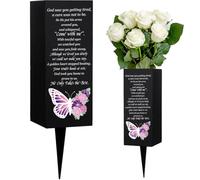 WEBEEDY Cemetery Vases Metal Memorial Vases for Graves with Spikes Colourful Butterfly Flowers Cemetery Flower Holders Grave Decorations for Loved Ones Friends Funeral Happy Heavenly Birthday,8x20 cm