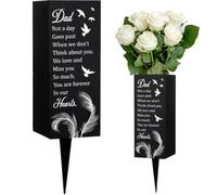 WEBEEDY Cemetery Vases with Spike Dad Memorial Cemetery Vases White Dove Feathers Pattern Grave Flower Holder for Burial Ground Yard Funeral Decorations Memorial Gifts for Loss of Dad,1pcs,8x20cm