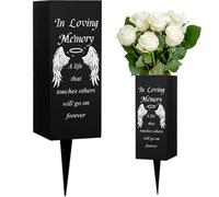 WEBEEDY Cemetery Vases with Spikes Metal Memorial Vases Angel Wings and Rings Black Grave Flower Holder with Drainage Holes Graveyard Grave Ornaments for Loss of Loved One, Funeral, 8x20 cm