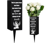 WEBEEDY Cemetery Vases with Spikes Metal Memorial Vases for Graves Angel Cemetery Vase Black Grave Flower Holder with Drainage Holes Memorial Gift for Loss of Loved One Happy Heavenly Birthday,8x20 cm