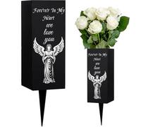 WEBEEDY Cemetery Vases with Spikes Metal Memorial Vases Garden Angel Black Grave Flower Holder with Drainage Holes Gravesite Memorial Sign for Loss of Loved One Funeral Happy Heavenly Birthday,8x20 cm