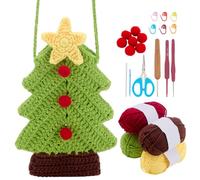 WEBEEDY Christmas Tree Crochet Bag Kit DIY Crossbody Bag Making Kit Handbag Crochet Starter Kit for Beginners with Step by Step Tutorial, Yarns and Tools, Handmade Gift for Christmas Party Women