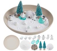 WEBEEDY Christmas Zen Garden Kit for Desk, DIY Mini Penguin Zen Garden Kit with Tray, Sand, Animal Ornaments, Rake & Tools for Desktop Meditation Sand Box Christmas DIY Winter Decoration Gift