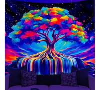 WEBEEDY Colorful Tree of Life UV Reactive Tapestry Blacklight Starry Sky Space Wall Hanging Aesthetic Waterfall Black Light Posters for Bedroom Living Room Halloween Party Decor (150x130cm)