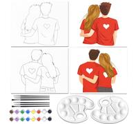 WEBEEDY Couples Pre Drawn Canvas Painting Kit for Adults Date Night Party, 8x10 Inch Heart Sip and Paint Art Set With Outline for Valentine's Day Anniversary, 2 Pack 20x25cm