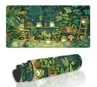 WEBEEDY Cute Frog Desk Mat Extended Gaming Desk Pad Green Plants Large Keyboard Mouse Pad Aesthetic with Stitched Edges for PC Computer Laptop Work Home Office Decor, 80x40 cm
