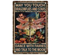 WEBEEDY Cute Red Dragonfly Tin Sign Retro Metal Tin Sign Vintage Style Animal Wall Art Thick Tinplate Print Poster for Bedroom Kitchen Home Yard Coffee Shop Wall Decorations,20 x 30cm/ 8x12 Inches