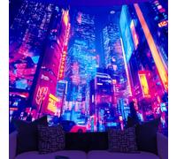 WEBEEDY Cyberpunk Tapestry Black Light Tapestry Neon City UV Reactive Wall Hanging Poster Fantasy Cityscape Futuristic Tapestries Room Decor for Bedroom Living Room Home Wall Art, 150x130cm