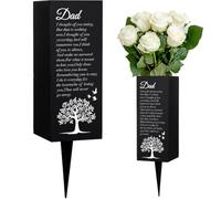 WEBEEDY Dad Memorial Vase Cemetery Vases with Spike Grave Flower Holder Life of Tree Pattern Grave Decorations for Cemetery, Yard, Funeral Sympathy Condolences Gift for Loss of Father, 8x20cm