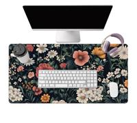 WEBEEDY Dark Flower Desk Mat Office Floral Plants Large Mouse Pad,Vintage Aesthetic Large Gaming Mousepad with Non-Slip Base,Keyboard Full Desktop Cover Mat for Women Desk Accessories, 40x80cm