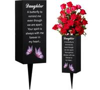 WEBEEDY Daughter Memorial Cemetery Vases Grave Flower Holder with Spike Butterfly Pattern Grave Decorations for Cemetery Garden Funeral Memorial Sympathy Gift for Loss of Daughter, 3.1x7.9 Inch