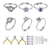 WEBEEDY Diamonds Wire Wrapped Ring Making Kit for Making 12 Sets Rings,Ring Making Kit with Silver Jewelry Wires,Diamonds,Pliers Tools for DIY Jewelry Making Valentine's Day Anniversary Handmade Gift