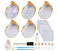 WEBEEDY DIY 5 Sets Oyster Shell Jewelry Tray Ring Display Holder Shell Celadon Pattern Trinket Dish Jewelry Organizer Craft Kit for Adults