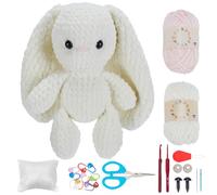 WEBEEDY DIY Bunny Crochet Kit Cute Rabbit Easy Knitting Set for Beginners Adults,Complete Animals Crochet Starter Kit with Video Instructions Yarn Stuffing Crochet Hook for Easter Home Decor Gifts
