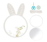 WEBEEDY DIY Bunny Ears Macrame Mirror Kit DIY Macrame Hanging Wall Mirrors Ornament, with Video Tutorial 3mm Macrame Cord Cute Rabbit 8 Inch Mirror Set for Wall Art Decor(Beige)